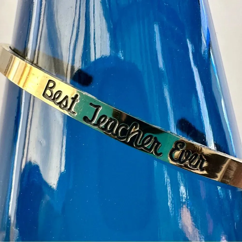 Gold tone “Best Teacher Ever” cuff bracelet